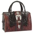 Black Western Tooled Leather Doctor Bag Purse American West Stagecoach