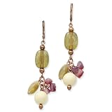 1928 Copper-tone Jade Amethyst Tan Bead Dangle Leverback Earrings