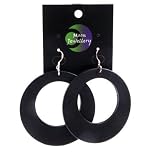 Image of Wood Hoop Earrings with Silver Hooks, Black (Available in Different Colours)