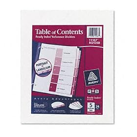 Ready Index Table/Contents Dividers, 5-Tab, Letter, Assorted, 24 Sets/Box