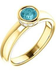 18K Yellow Gold 5.00mm Round Cut Zircon and Diamond Ring -- LIFETIME WARRANTY