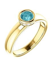 14K Yellow Gold 5.00mm Round Cut Zircon and Diamond Ring -- LIFETIME WARRANTY