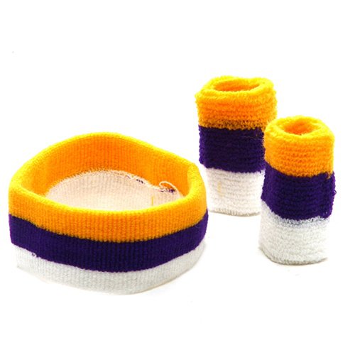 Tri Color Head and Wrist Band Set-Gold Purple White W12S23B