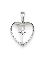 Sterling Silver & Diamond Polished 12mm Heart Locket