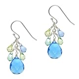 Sterling Silver Blue Green Ombre Round Cushion Cubic Zirconia Briolette Cluster Drop Earrings
