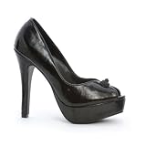 6 Inch Heel 2 Inch Platform Peep Toe Pump Black Flower Detail Sexy Shoes