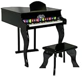 New Black Childs Wood Toy Grand Piano With Bench Kids Piano 30 Key
