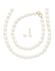14k Yellow Gold Freshwater Cult. Pearl 14 in. Necklace Bracelet & Earring Set.