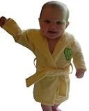 Baby Hooded Bathrobe With Green Elephant Applique, 100% Cotton Terry / FR Treated, Yellow
