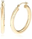 14k Yellow Gold Bright-Cut Hoop Earrings