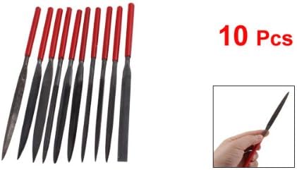 10 Pcs Hand Tools Red Plastic Handle Metal Shank Warding Checkering Needle Files