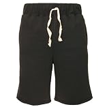 Black Solid Color fleece unisex board shorts with 2 side pockets, 5 adult sizes, tie cord waist