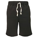 Black Solid Color fleece unisex board shorts with 2 side pockets, tie cord waist