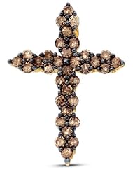 10K Yellow Gold Round Brilliant Cut Channel Set Chocolate Brown Diamond Cross Pendant - (1/2 cttw.)