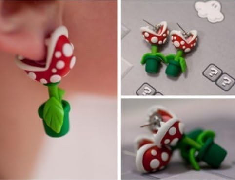 DG GOLD One pair Handcraft Polymer Clay Super Mario Piranha Plant Corpse Flower Studs