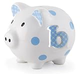 Mud Pie Initial Baby Boy Blue Initial Ceramic Polka Dot Piggy Bank, Letter B