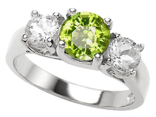 2.35 cttw 925 Sterling Silver 14K White Gold Plated Genuine Round Peridot Engagement Ring Size 5