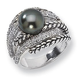 SS Diamond and Tahitian Pearl Ring - QTC103-8"