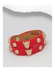 Red Tiger Leather Bracelet In White Base