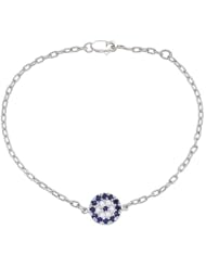 14k White gold diamonds and Blue Sapphires Evil Eye charm bracelet