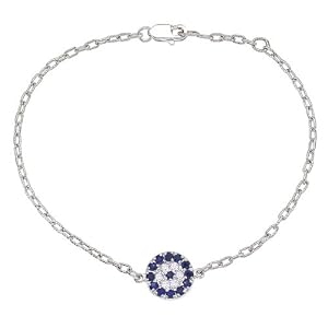 14k White gold diamonds and Blue Sapphires Evil Eye charm bracelet