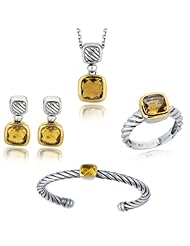 Phillip Gavriel Twisted Sterling Silver 18K Gold and Citrine - Earrings - Ring - Bangle and Nekclace Set