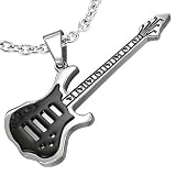 New Men's Stainless Steel 2-Tone Guitar Pendant & Free Chain - Length 60cms