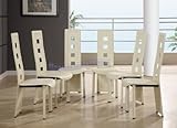 Modern Furniture Beige Leather-Match Set of Six Dining Room Chairs