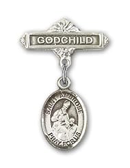 Sterling Silver Baby Badge with St. Ambrose Charm and Godchild Badge Pin