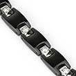 Spikes Mens 316L Stainless Steel Paved Gem Links Black Ceramic Bracelet
