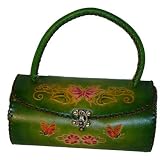 41%2Brk88xw%2BL._SL160_ - An Unique Designs Real Leather Handbag, Circular Tube Shaped, Butterfly & Flower, Green - leather-clutch-purse