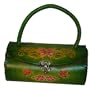 A Unique Designs Real Leather Handbag, Circular Tube Shaped, Butterfly & Flower, Green