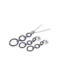 Nickel Free Sterling Silver Pendant & Earring Sets 5 Hanging Open Black CZ Circle Set