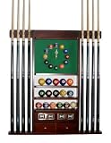 8 Pool Cue Stick Billiard Ball Wall Rack With Clock Mahogany Finish