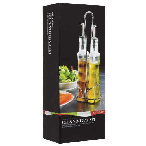 Kitchen Craft Italian Collection Glass Oil & Vinegar Set with Stand & Two 320ml Etched Bottles