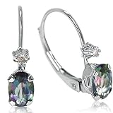 10K White Gold Mystic Topaz and Diamond Leverback Earrings 1ct tw