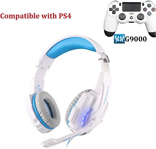 [PS4 Headset] Freye KOTION EACH G9000 Compatible with PS4 3.5mm Gaming Headphone Headset Earphone Headband with Microphone LED Light for Laptop Tablet Mobile Phones (White)