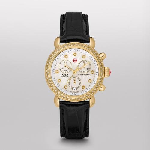 MICHELE CSX-36 Day Diamond Gold, Diamond Dial Black Alligator