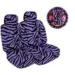 7-Piece Safari Animal Print Auto Interior Gift Set - 2 Purple Zebra Front Bucket Seat Covers, 2 Purple Zebra Headrest Covers, 1 Purple Zebra Steering Wheel Cover, and 2 Purple Zebra Shoulder Harness Pressure Relief Covers