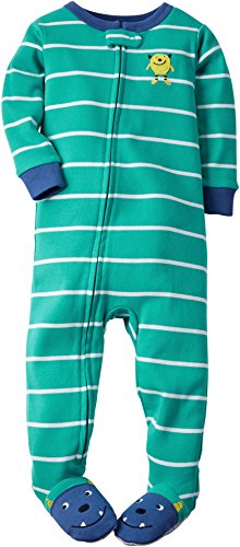 Carter's Baby Boys' Snug Fit Cotton Striped Footie (18 Months, Turquoise Monster)