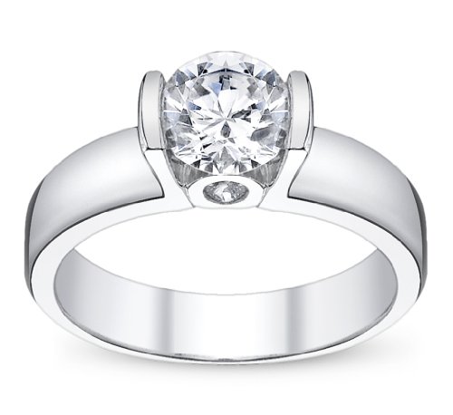 Discount Palladium Ladies Engagement Ring With Round Diamonds 3/4ct Cubic Zirconia Center