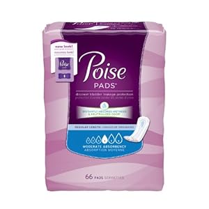 Poise Moderate Absorbency Pads, Regular Length, 66 Count