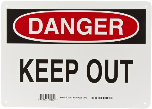 Brady 22112 10 Height, 14 Width, B-401 Plastic Black And Red On White Color Admittance Sign, Legend Danger Keep Out