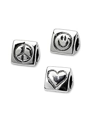 Sterling Silver Peace, Smiley Face & Heart Trilogy Bead" **Fits Perfectly with Pandora Trollbead Moress Chamilia and compatible European Charm Bead Brands.