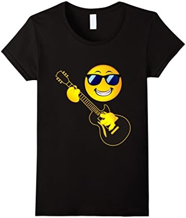 Women's Rock Music Emoji T-Shirt Smiley Face Guitar Sunglasses Love XL Black