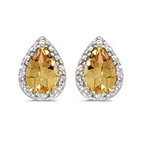 14K Yellow/White Gold 0.02 ct. Diamond and 7 x 5 MM Pear Shaped Citrine Earrings