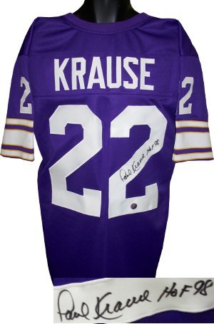 Paul Krause Signed Minnesota Vikings Purple Prostyle Jersey HOF 98
