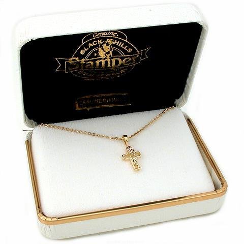 10K Stamper Black Hills Gold Diamond Cross Necklace