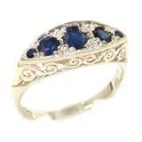 Carved Solid English Sterling Silver Natural Sapphire Ring - Finger Sizes 5 to 12 Available