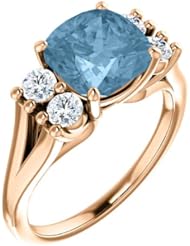 14K Rose Gold 8.00x8.00mm Antique Cushion Cut Sky Blue Topaz and Diamond Ring -- LIFETIME WARRANTY